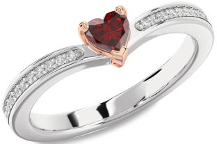 Diamond Amethyst Platinum & Rose Gold Heart Pave Promise Ring