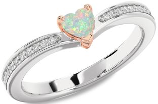 Diamond Amethyst Platinum & Rose Gold Heart Pave Promise Ring