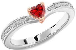 Diamond Ruby White Rose Gold Heart Promise Ring
