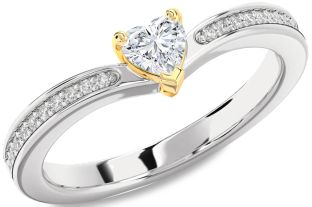 Diamond Silver & 10K gold Heart Promise Ring