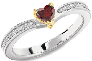 Diamond Amethyst Platinum & Yellow Gold Heart Pave Promise Ring