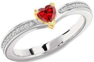 Diamond Ruby Silver & 10K gold Heart Promise Ring