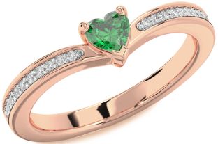 Diamond Emerald Rose Gold Heart Promise Ring
