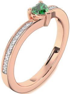 Diamond Emerald Rose Gold Heart Pave Promise Ring