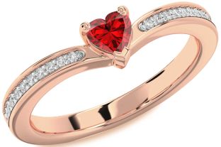 Diamond Ruby Rose Gold Heart Promise Ring