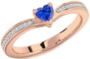 Diamond Blue Sapphire Rose Gold Silver Heart Pave Promise Ring