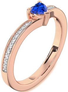 Diamond Blue Sapphire Rose Gold Heart Pave Promise Ring