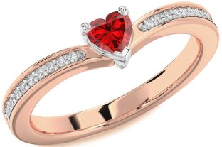 Diamond Ruby White Rose Gold Heart Promise Ring