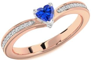 Diamond Blue Sapphire White Rose Gold Heart Pave Promise Ring