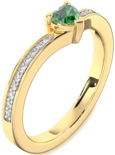 Diamond Emerald Gold Heart Pave Promise Ring