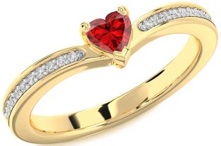 Diamond Ruby Gold Heart Promise Ring