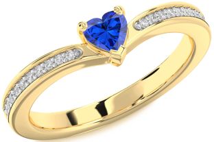Diamond Blue Sapphire Gold Heart Pave Promise Ring