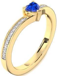 Diamond Blue Sapphire Gold Heart Pave Promise Ring