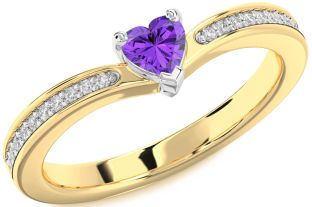 Diamond Amethyst Platinum & Yellow Gold Heart Pave Promise Ring