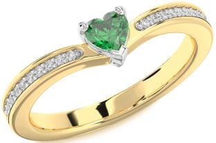 Diamond Emerald White Yellow Gold Heart Promise Ring