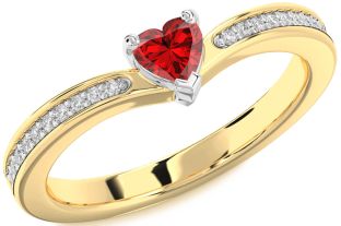 Diamond Ruby White Yellow Gold Heart Promise Ring