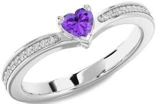 Diamond Amethyst Platinum Heart Pave Promise Ring