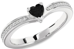 Black Diamond Silver Heart Pave Promise Ring