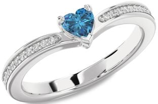 Blue Diamond Silver Heart Pave Promise Ring