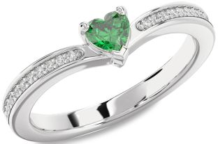 Diamond Emerald Platinum Heart Promise Ring