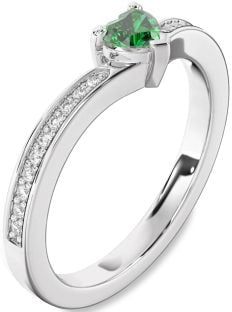 Diamond Emerald White Gold Heart Pave Promise Ring
