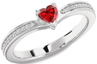 Diamond Ruby Silver Heart Promise Ring