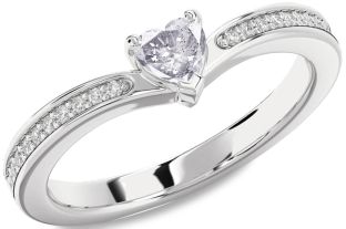 Salt & Pepper Diamond Silver Heart Pave Promise Ring
