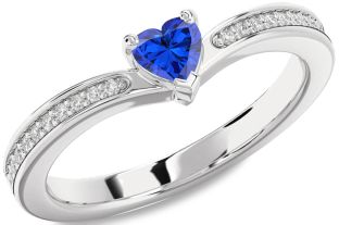 Diamond Blue Sapphire White Gold Heart Pave Promise Ring