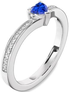 Diamond Blue Sapphire Platinum Heart Pave Promise Ring