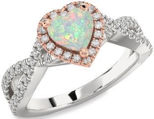 Diamond Amethyst Platinum & Rose Gold Heart Halo Pave Engagement Ring