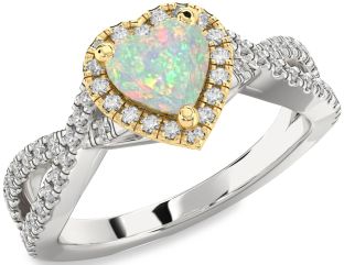 Diamond Amethyst Platinum & Yellow Gold Heart Halo Pave Engagement Ring