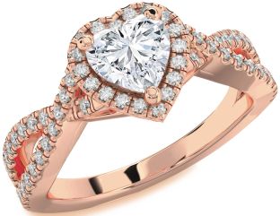 Diamond Rose Gold Heart Halo Solitaire Pave Engagement Ring