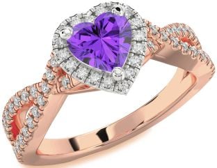 Diamond Amethyst Platinum & Rose Gold Heart Halo Pave Engagement Ring
