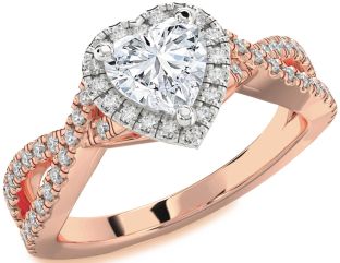 Diamond White Rose Gold Heart Halo Solitaire Pave Engagement Ring