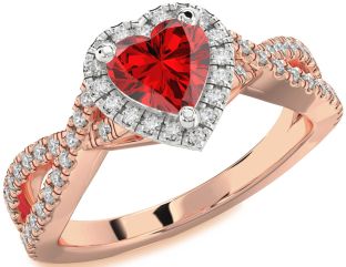 Diamond Ruby Platinum & Rose Gold Heart Halo Solitaire Pave Engagement Ring