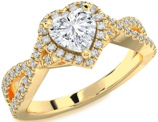 Diamond Gold Heart Halo Solitaire Pave Engagement Ring