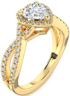 Diamond Gold Heart Halo Pave Engagement Ring