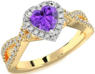 Diamond Amethyst Platinum & Yellow Gold Heart Halo Pave Engagement Ring