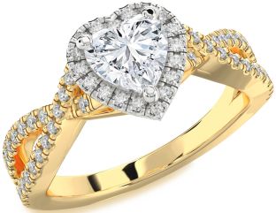 Diamond White Yellow Gold Heart Halo Solitaire Pave Engagement Ring