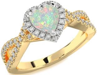 Diamond Amethyst Platinum & Yellow Gold Heart Halo Pave Engagement Ring