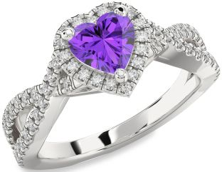 Diamond Amethyst Platinum Heart Halo Pave Engagement Ring