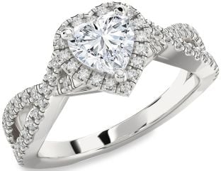 Diamond White Gold Heart Halo Solitaire Pave Engagement Ring