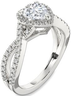 Diamond White Gold Heart Halo Pave Engagement Ring