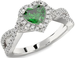 Diamond Emerald Platinum Heart Halo Solitaire Pave Engagement Ring