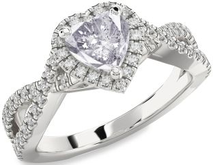 Salt & Pepper Diamond Silver Heart Halo Pave Engagement Ring