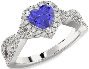Diamond Amethyst Platinum Heart Halo Pave Engagement Ring