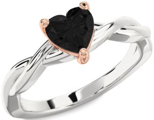 Amethyst Platinum & Rose Gold Heart Knot Solitaire Engagement Ring