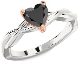 Amethyst Platinum & Rose Gold Heart Knot Solitaire Engagement Ring