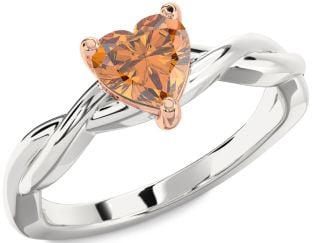 Amethyst Platinum & Rose Gold Heart Knot Solitaire Engagement Ring