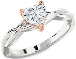Diamond White Rose Gold Heart Knot Solitaire Engagement Ring